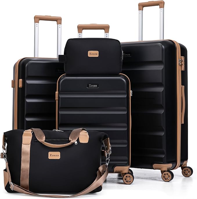Luggage Sets 5 Piece,Hard Case Suitcase Set with Spinner Wheels,Hardshell Lightweight Travel Luggage with TSA Lock (Black,20/24/28 Inch)