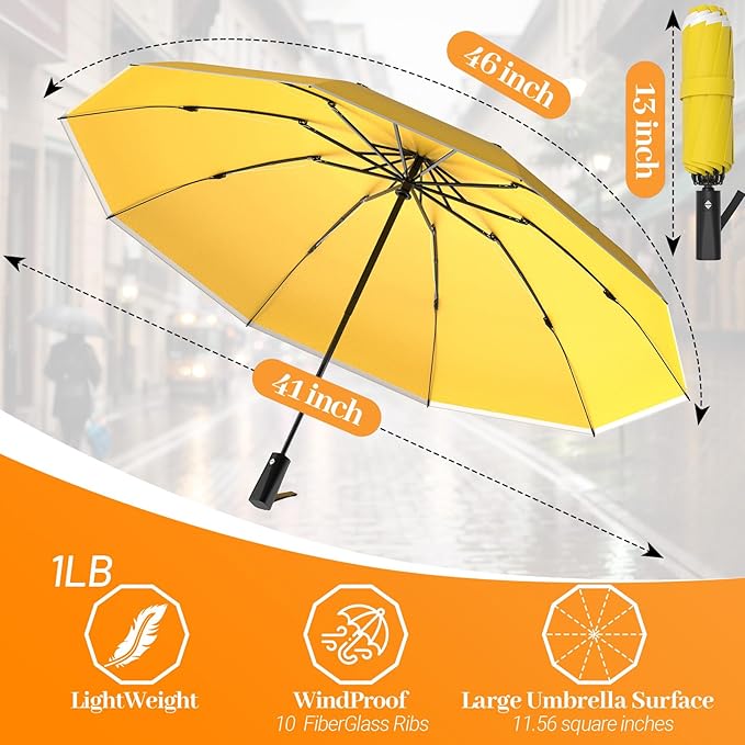 ExploreBliss Travel Umbrella Superior, Beautiful & Compact, Large Strong but Light Portable and Automatic Folding Rain Umbrella, Premium Grip, Fits Car & Backpack