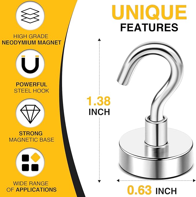 DIYMAG Magnetic Hooks, 30Lbs Strong Heavy Duty Cruise Magnet Hooks for Classroom, Fridge, Hanging, Cabins, Grill, Kitchen, Garage, Workplace and Office etc, (15 Pack-Silver)