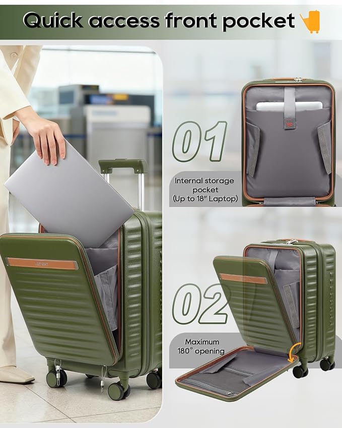 Joyway Carry on Luggage Airline Approved with Front Compartment and Cup Holder, 20 Inch Hard Shell Carry-on Suitcase with Spinner Wheels and TSA Lock for Women Men