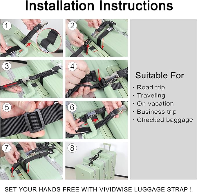 Luggage Straps, Stretchable Luggage Connector Straps for Suitcases, Metal Buckle Add A Bag Adjustable Attachment Accessories Belts (Black-Metal Buckle, 1" W)