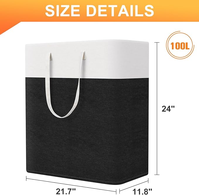 laundry basket 3-Pack, laundry hamper, Hamper with handles, collapsible laundry baskets, Waterproof dirty clothes hamper, Towel Storage for Home or Dorm, 100L-Black