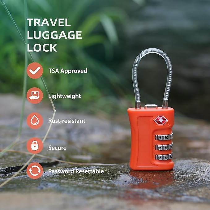 Luggage Locks TSA Approved 2 Pack, Small Padlock Combination, TSA Locks for Luggage, Travel Combo Padlock with Code, for Suitcase, Backpack Zipper, Locker, Gun Case (Black+Orange)