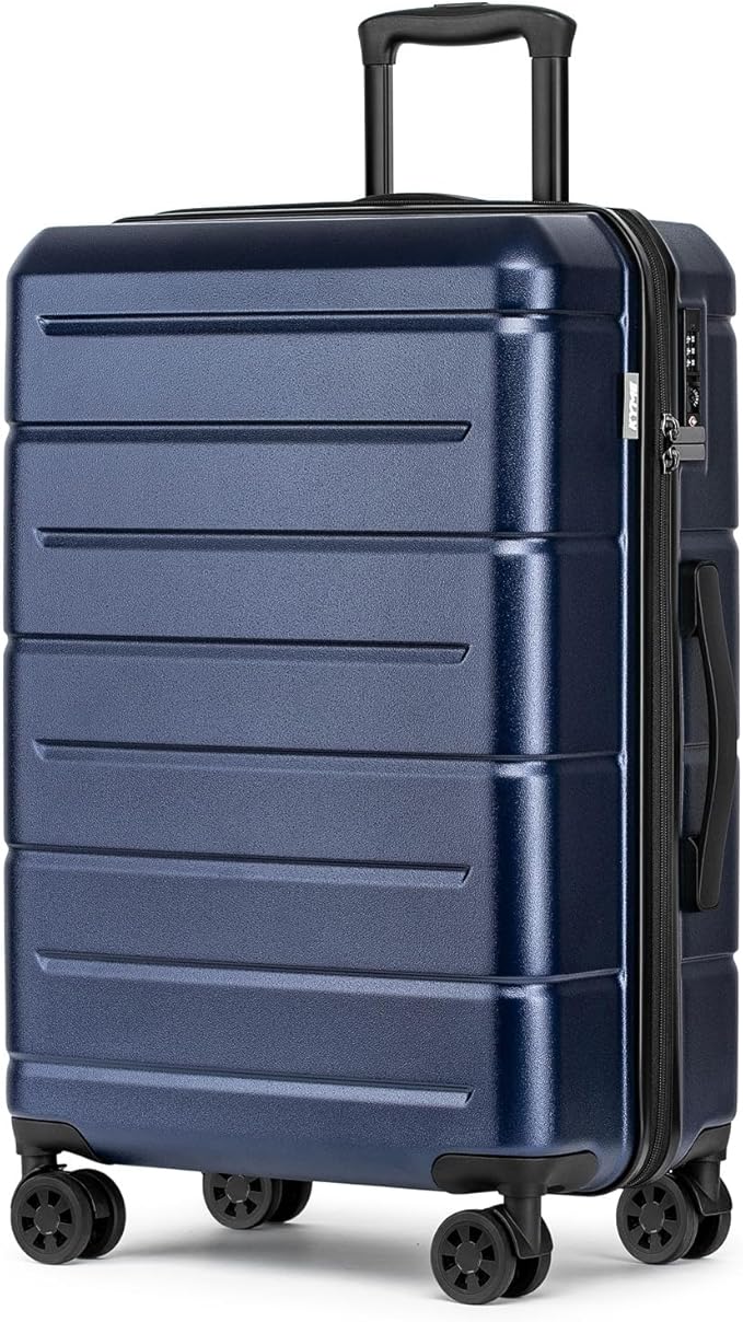 KYME 24 Inch Luggage TSA Approved Hardshell Suitcases with Spinner Wheels Durable PC+ABS Medium Checked Travel Luggage for Women Men Navy