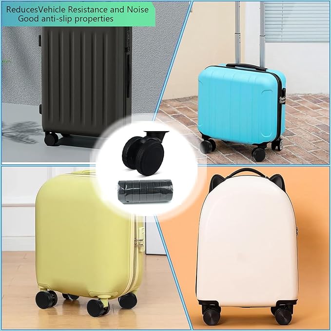 Coraltree 8Pcs Luggage Wheel Covers Silicone Protectors for 2-2.2" Spinner Wheels, Wear-Resistant & Anti-Noise Travel Accessories, Black