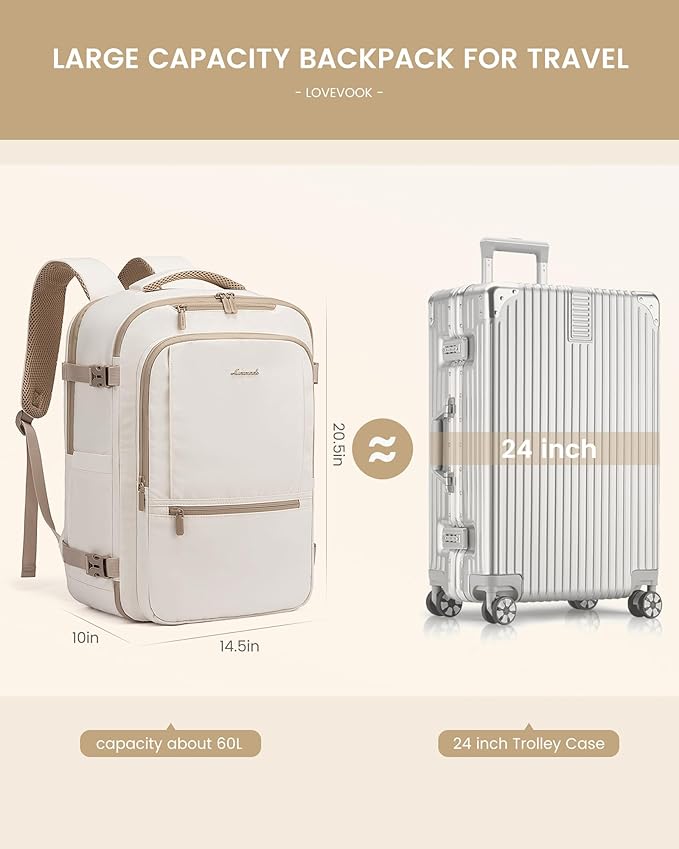LOVEVOOK Travel Backpack for Women & Men, 60L Large Carry On Backpack Airline Approved, TSA Personal Item Weekender Bag, Laptop Backpacks with 3 Packing Cubes for Travel Essentials, Waist Belt