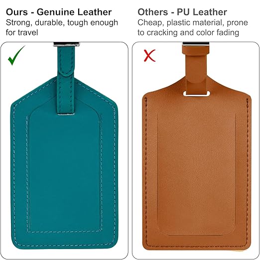 Teal Genuine Top Grain Leather Luggage Tag