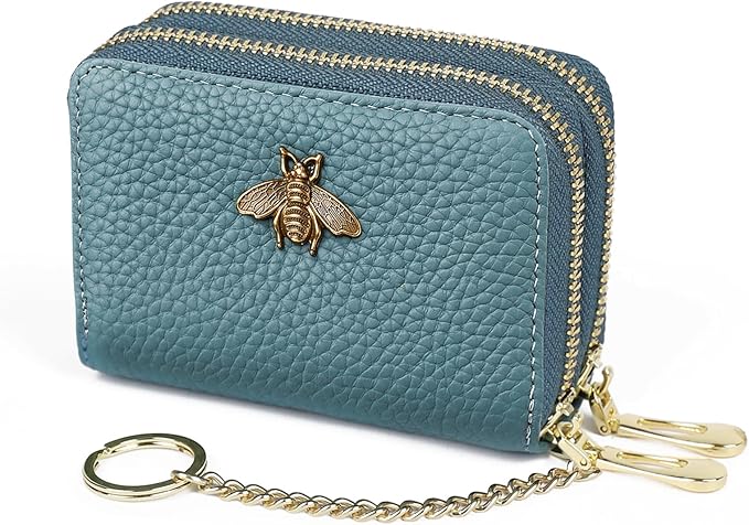 imeetu RFID Credit Card Holder, Small Leather Zipper Card Case Wallet for Women