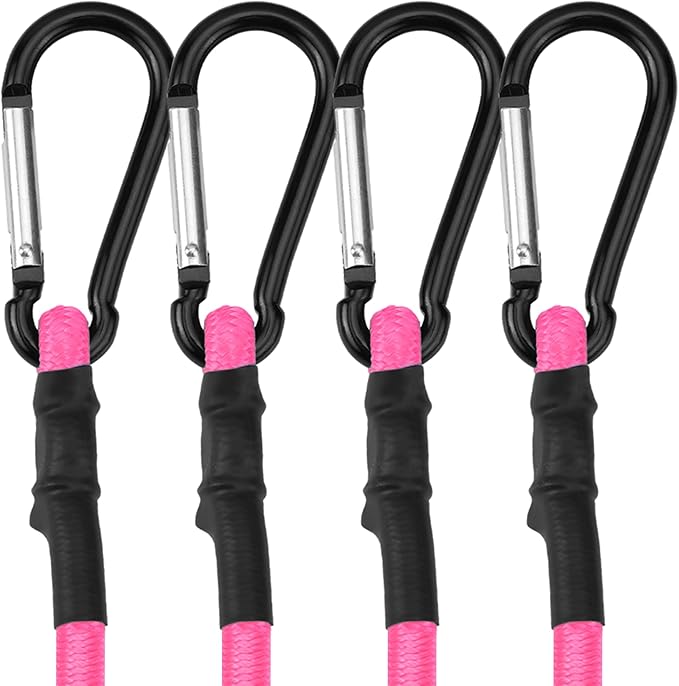 WORKPRO 24 Inch Bungee Cords with Hooks, 4 Pack Superior Rubber Heavy Duty Bungee Straps Strong Elastic Rope for Outdoor Tent, Luggage Rack, Camping, Cargo, RV, Bike, Transporting, Storage, Pink