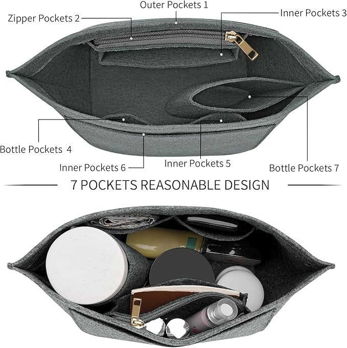 LOUKAYCCI Felt Purse Organizer Insert for Longchamp Le Pliage M Handbag Insert (Light Grey, Medium)