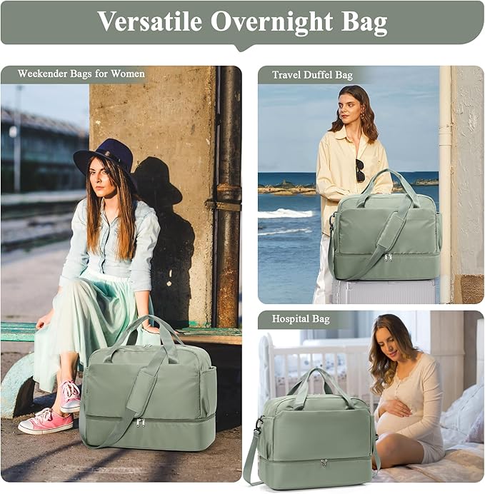 Travel Duffel Bags for Women, Carry-on Overnight Weekender Bag with Wet Pocket & Toiletry Bag, For Spirit Airlines 18x14x8 Personal Item Bag