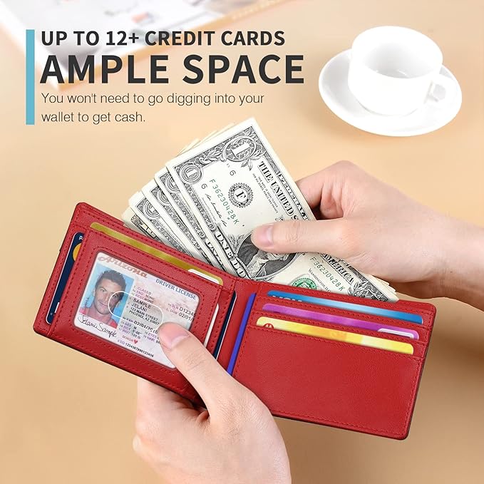 RUNBOX Wallet for Men Slim 11 Credit Card Holder Slots Leather RFID Blocking Small Thin Men's Wallet Bifold Minimalist Front Pocket Large Capacity Gift Box