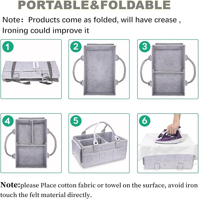 XUANGUO Baby Diaper Caddy Organizer with Handle - Gender Neutral Nursery Storage Bin Basket - Portable Tote Bag - Car Organizer - Newborn Essentials - Grey