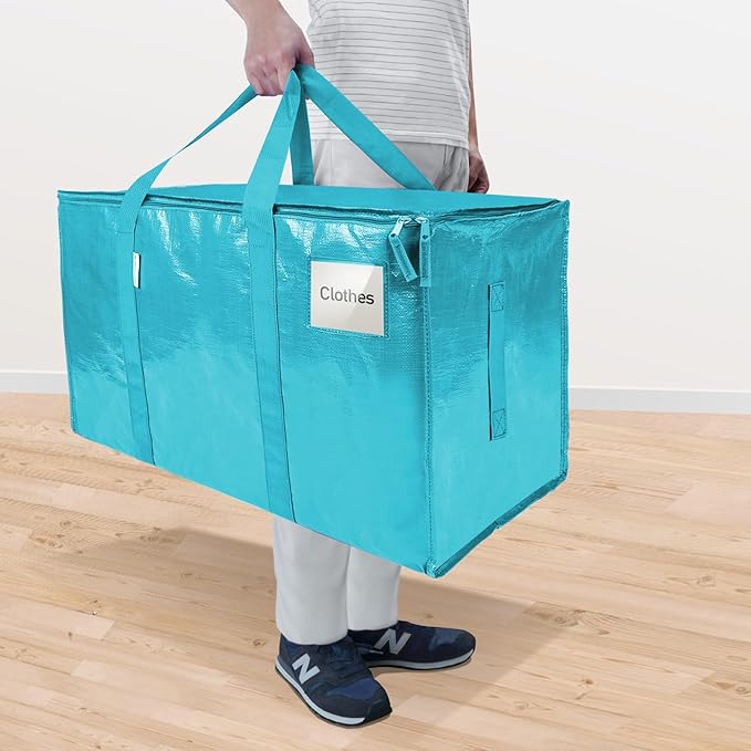TICONN 4 Pack Extra Large Moving Bags Heavy Duty with Zippers & Carrying Handles, Durable Storage Bags Moving Boxes for Closet Organizers and Storage (4 Pack, Aqua)