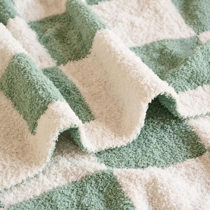 Checkered Blanket, Cozy Soft Throw Blankets for Couch Bed, Fluffy Plaid Lightweight Comfy Travel Picnic Blanket Gifts for Sofa Chair Living Room Camping (Sage Green, Throw 50"x60")