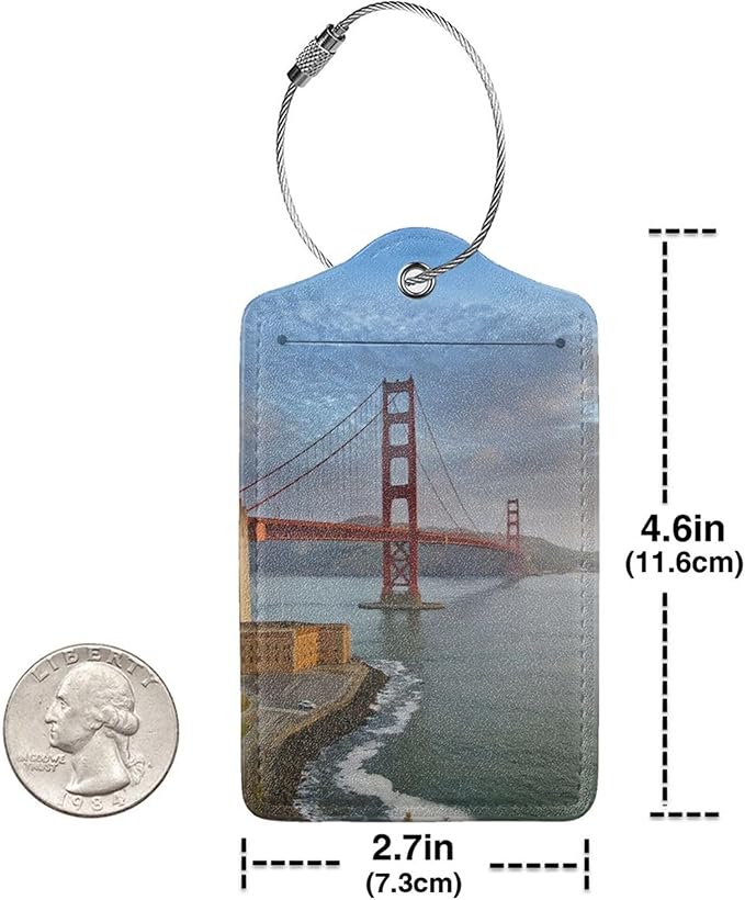 2 Pack Luggage Tags Golden Gate Bridge Travel PU Cute Leather Luggage Tag Name ID Labels with Privacy Cover Suitcases Women Men Girls Boys Fun Laggage Tags san Francisco Landscape (San Francisco)