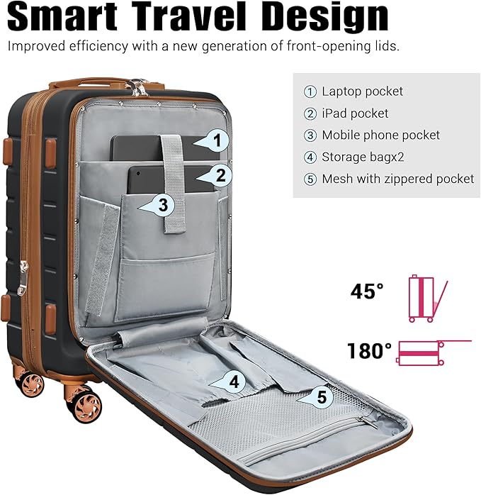 Classic Light Weight Hardside Expandable Spinner Wheels Luggage Suitcase W/TSA Lock,3 Piece Set,Black Brown
