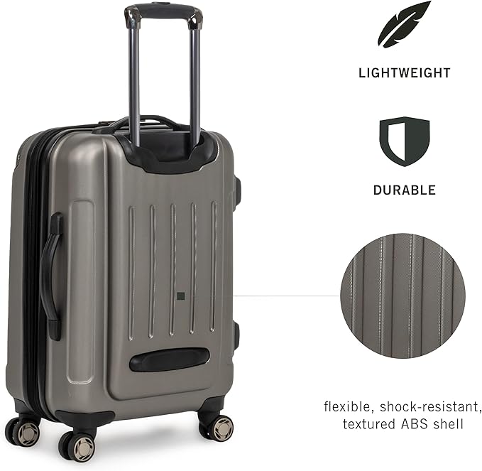 Kenneth Cole REACTION Renegade Luggage Expandable 8-Wheel Spinner Lightweight Hardside Suitcase, Silver, 20-Inch Carry On