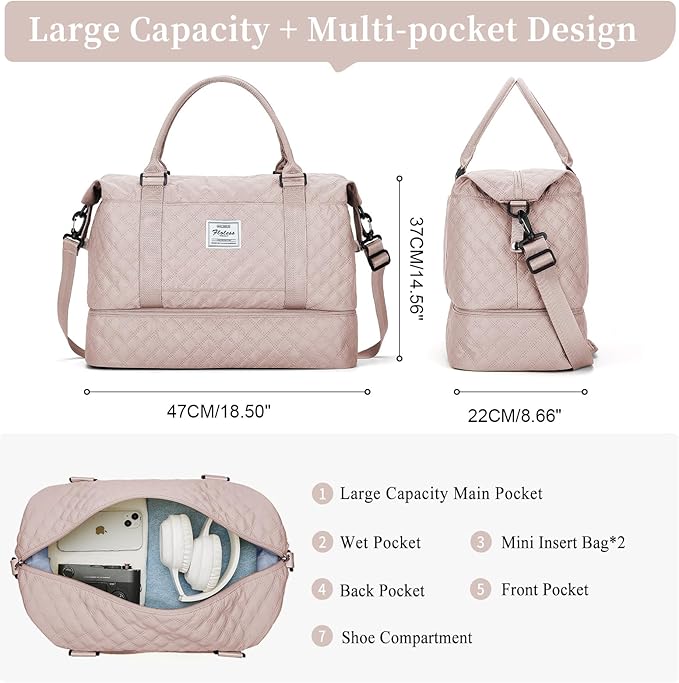 Weekender Bags for Women, Carry on Overnight Weekend Travel Duffel Bag with Shoes Compartment &Toiletry Bag, Personal Item Bag for Travel Business Trips Sport Hospital