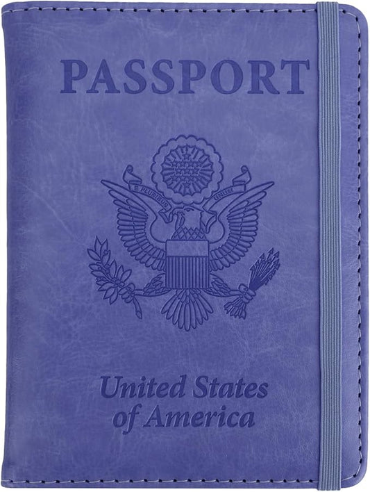 Passport Holder for Travel, Passport Holde Passport Cover Wallet Travel Passport Holders Must Haves for Women Men, PU Leather Passport Book Card Holder Case,Travelling Essentials, Dark Purple