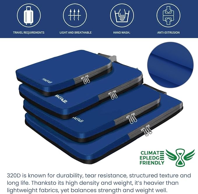 BAGAIL 4 Set/6 Set/8 Set Compression Packing Cubes Travel Accessories Expandable Packing Organizers (Cloth Pattern, 4-Navy)
