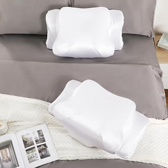 Satin Pillowcase for Cervical Pillows, (Cover Only) Fit for Orthopedic Neck Support Pillow, Silky Smooth Pillowcase Cover with Zipper Closure (White)