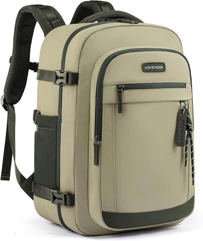 LOVEVOOK 40L Travel Backpack for Women & Men, Airline Approved Carry On Luggage, TSA Personal Item Bag fits 15.6 Inch Laptop, Waterproof Weekender Overnight Suitcase for Work, Green