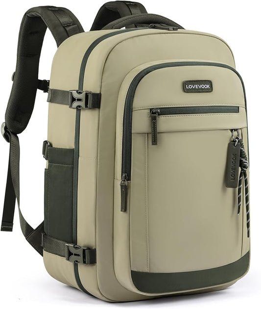 LOVEVOOK 40L Travel Backpack for Women & Men, Airline Approved Carry On Luggage, TSA Personal Item Bag fits 15.6 Inch Laptop, Waterproof Weekender Overnight Suitcase for Work, Green