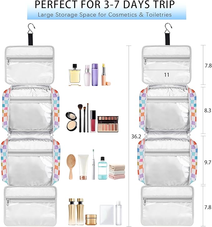 Bosidu Hanging Travel Toiletry Bag,Large Capacity Cosmetic Travel Toiletry Organizer for Women with 4 Compartments & 1 Sturdy Hook,Perfect for Travel/Daily Use/Christmas