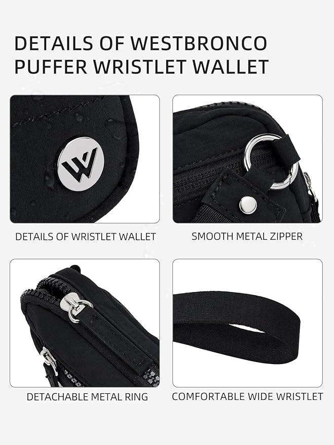 WESTBRONCO Wristlet Wallets for Women – RFID Blocking Quilted Nylon Phone Wallet, Card Holder Purse for Travel & Everyday Use