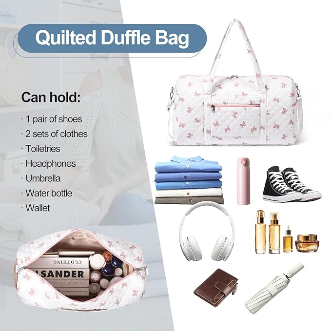 Gym Bag for Women, Cute Duffle Bag, Quilted Duffle Bag for Travel, Floral Duffle Bags, Weekend Bag with Zipper Pocket Dance Bag Organizer