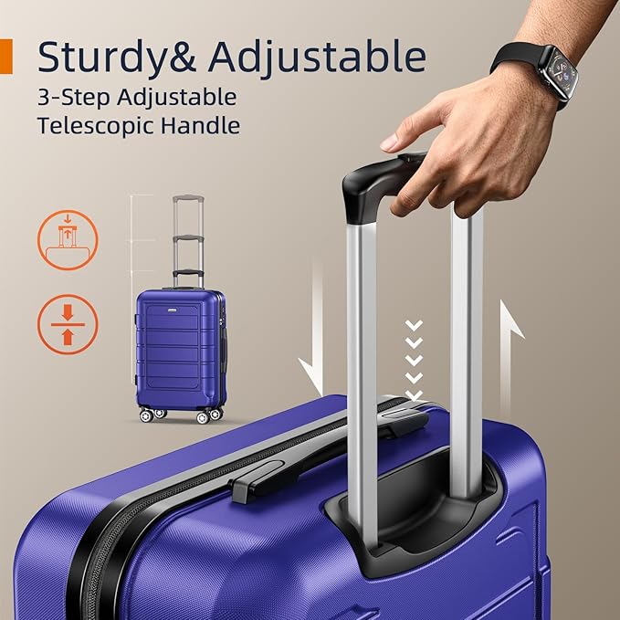 SHOWKOO Luggage Sets Expandable 100% PC Durable Suitcase Sets Double Wheels TSA Lock 4 Piece Luggage Set Royal Blue
