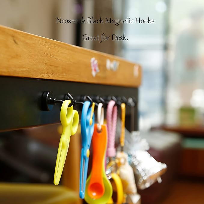 Neosmuk Magnetic Hooks,Heavy Duty Earth Magnets with Hook for Refrigerator, Extra Strong Cruise Hook for Hanging, Magnetic Hanger for Curtain, Grill(Matte Black, 6 Pack)