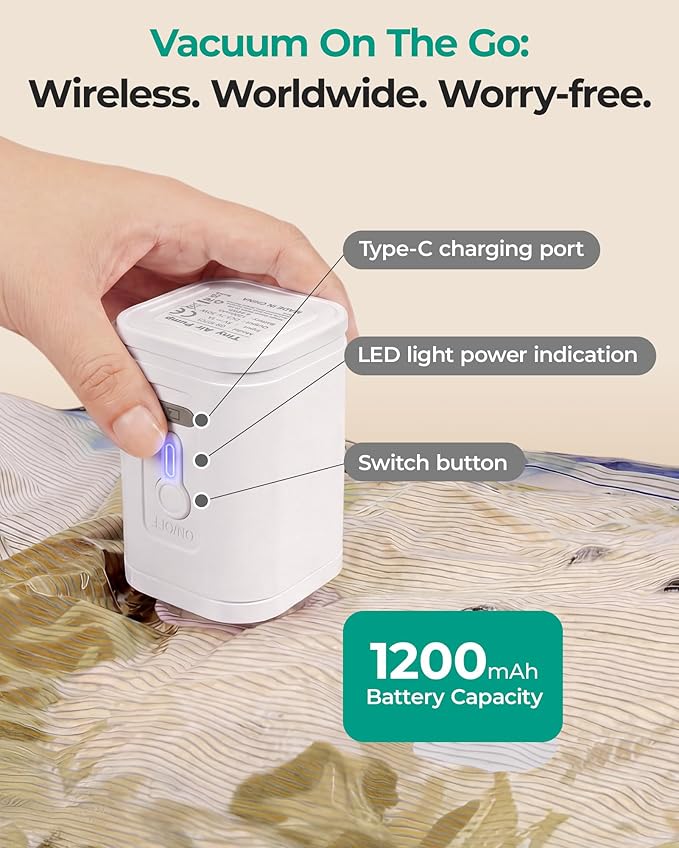 BAGSMART Vacuum Bags for Travel with Rechargeable Air Pump, Portable Space Saver Bags for Travel & Home, Vacuum Compression Seal Bag for Clothing, Blanket, 18 Pack Multicolor