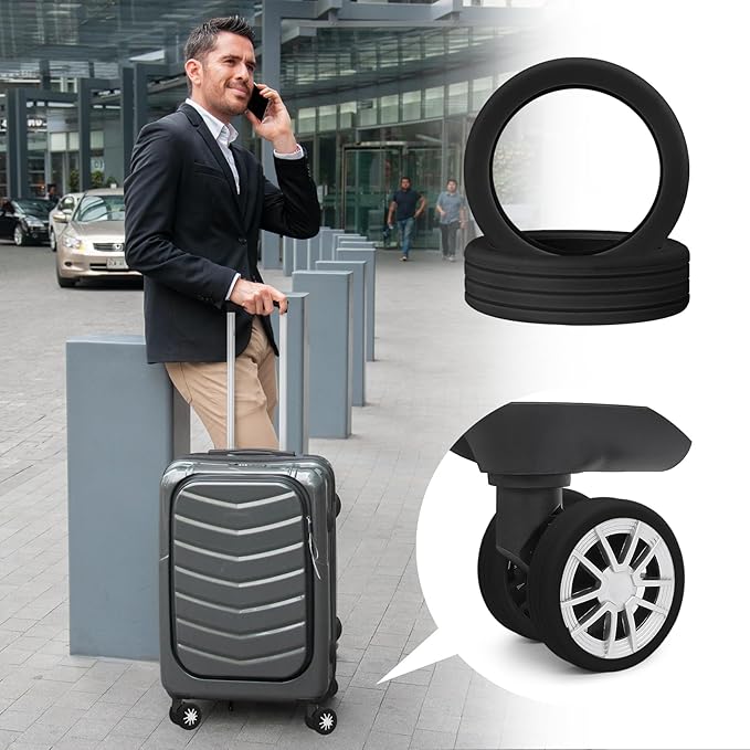 Luggage Wheel Covers Silicone Suitcase Wheel Protector Noise Reducing Travel Suitcase Wheel Cover Wear-Resistant Luggage Wheel Protectors 8 PCS (Black)