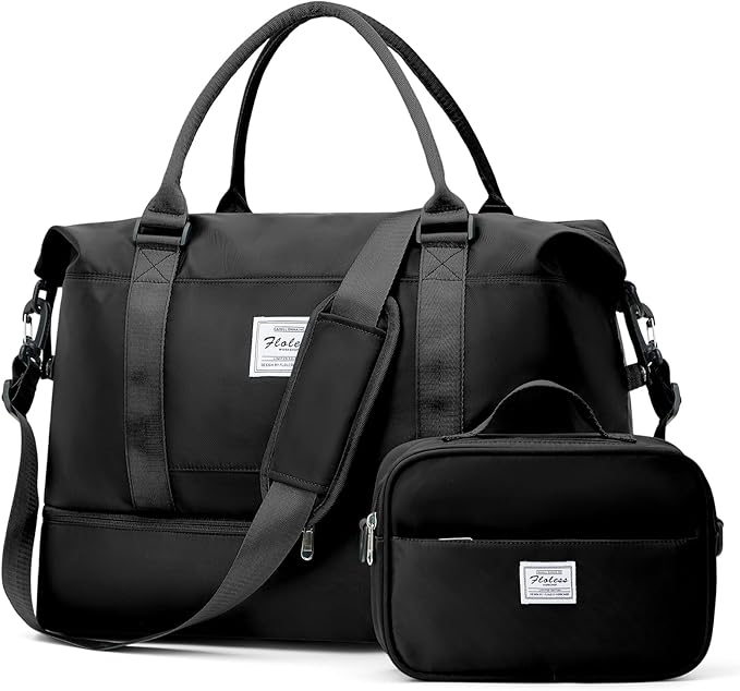 Large Weekender Bags for Women, Travel Duffel Bags with Shoe Compartment,Personal Item Travel Carry on Overnight bag for women Travel Set,Black