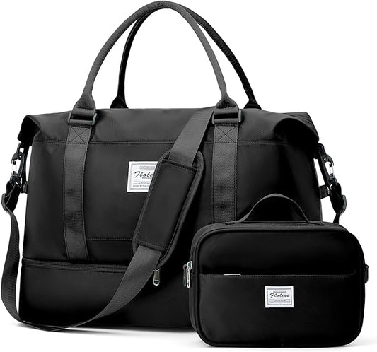 Large Weekender Bags for Women, Travel Duffel Bags with Shoe Compartment,Personal Item Travel Carry on Overnight bag for women Travel Set,Black