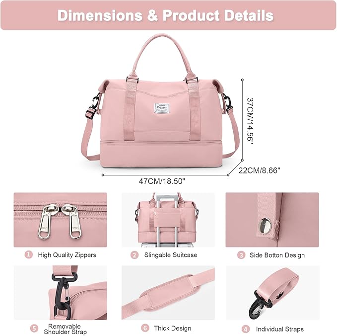 HYC00 Travel Duffel Bag,Carry-on Overnight Weekender Bags for Women,Sports Tote Gym Bag with Wet Pocket