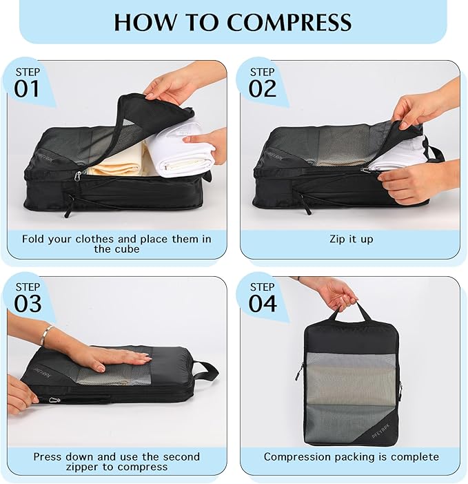 Lightweight Compression Packing Cubes for Suitcases, Compressible Expandable Travel Packing Organizer with Clear Toiletries and Backpack Bag, Travel Essentials for Carry on Luggage 7 Set
