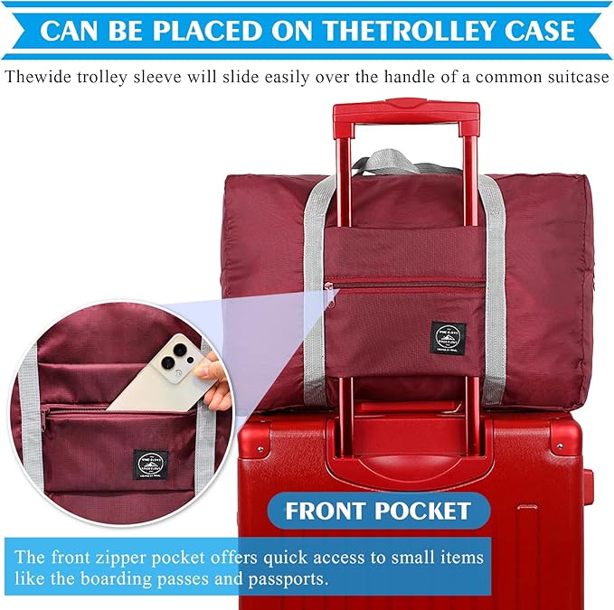Foldable Travel Duffel Bag Tote Carry on Luggage Bag Spirit Airlines Personal item Sports Gym Bag Water Resistant Weekender Overnight Bags for Women and Men (Red)