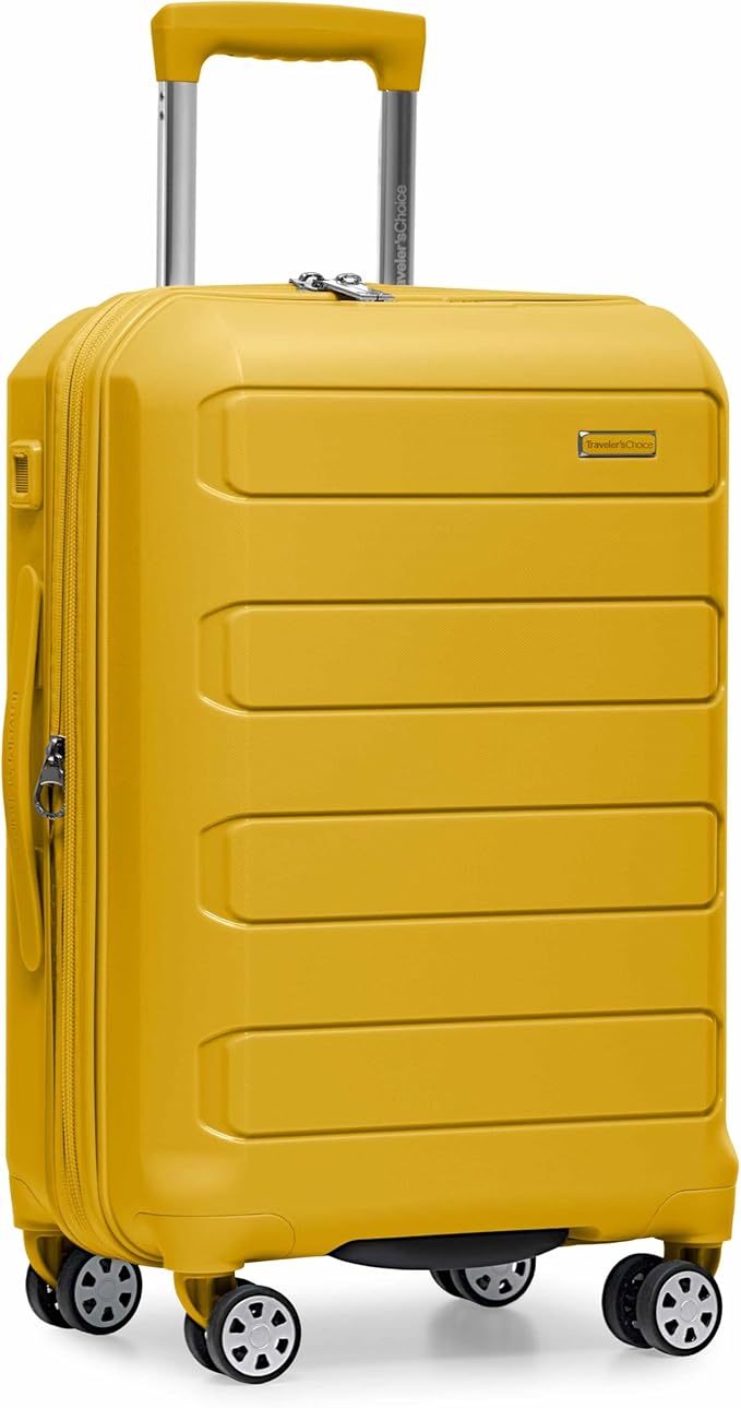 Traveler's Choice Pagosa Hardshell Expandable Luggage with Spinner Wheels, Yellow, 22-Inch Carry-on