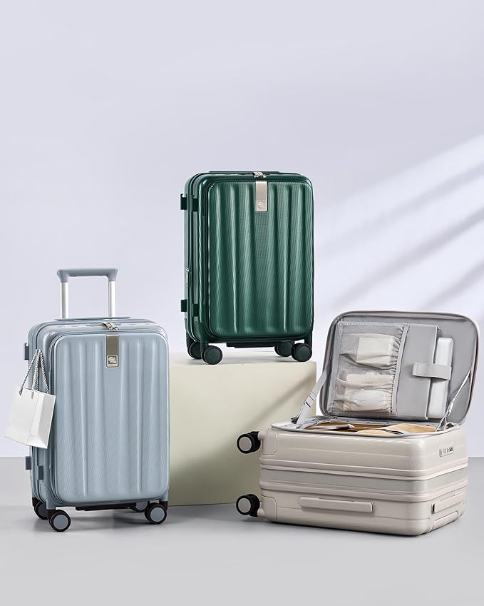 Hanke 24 Inch Expandable Luggage Top Opening Checked Bag Luggage Hard Shell Suitcases with Wheels Lightweight Travel Luggage Medium Suitcase with Lock for Woman Men-Blackish Green
