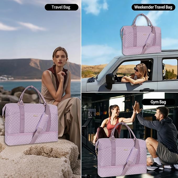 Weekender Bag, Large Travel Duffel Bag for Women, Carry on Overnight Bag with Shoe Compartment and Toiletry Bags
