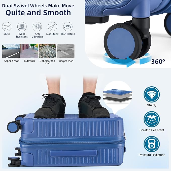 HanTrip 28 Inch Luggage Hard Shell Suitcases, Expandable Travel Checked Luggage 28 Inch, Large Check In Luggage with Spinner Wheels Cup Holder Charger Built in Lightweight Suitcase, Interstellar Blue