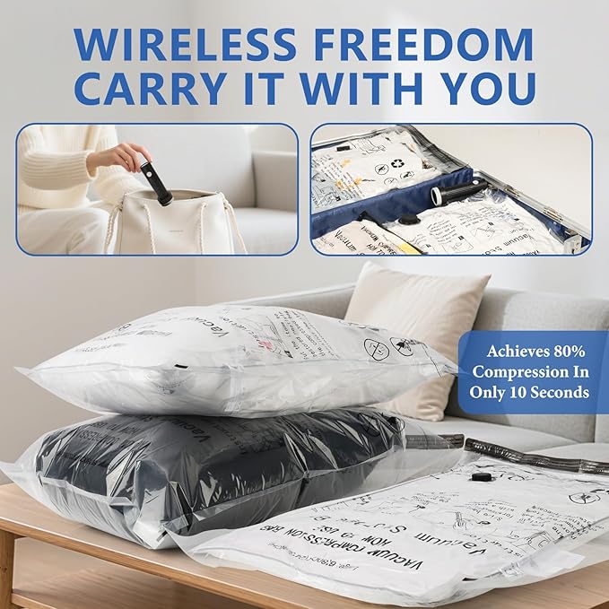 NESCCI Travel Vacuum Bags for Clothing with Rechargeable Wireless air Pump，36 Pack Compression Packing Bags for Luggage Suitcase,Carry-on Size Space Saver vacuum storage bags