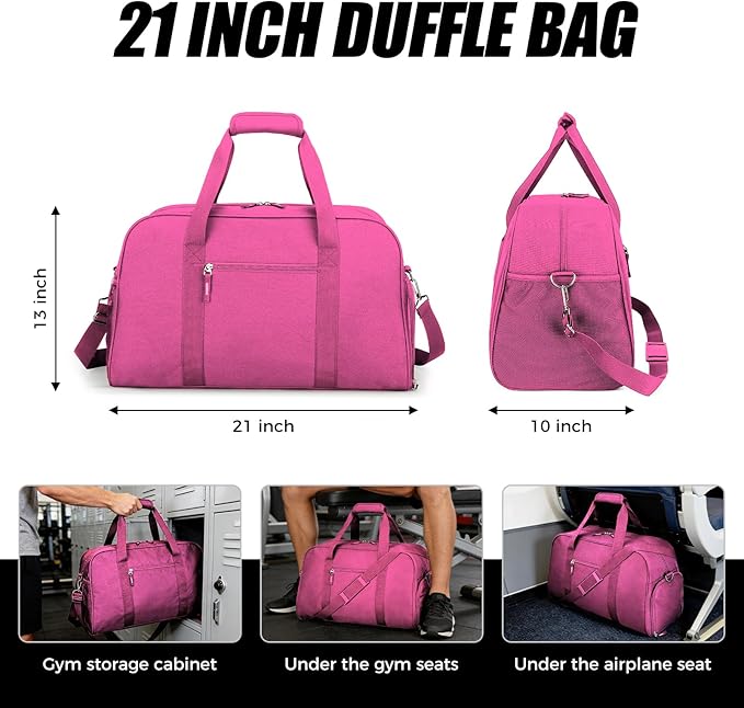 Searock 21 Inch Gym Bag with Shoe Compartment, Sports Duffle Bag for Travel, Carry On Duffel Bag, Weekender Overnight Bags for Men and Women Traveling, Rose Pink