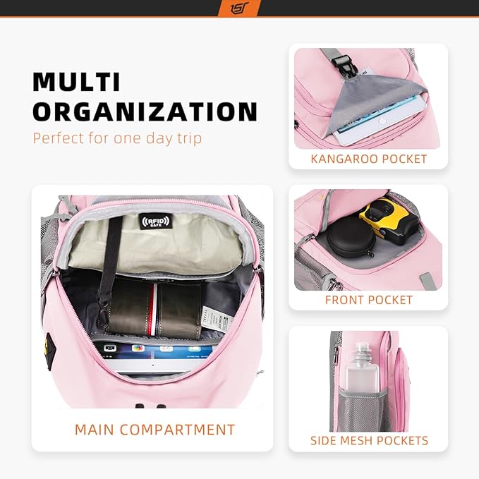 SKYSPER Sling Bag RFID Crossbody Sling Backpack Cross Body Shoulder Bag Travel Hiking Daypack for Women Men(Pink)