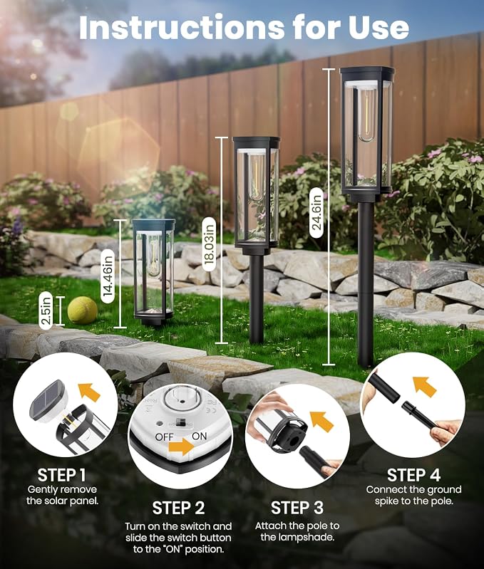 ALFIOT Solar Pathway Lights Outdoor Warm White 8-Pack Waterproof IP65, Auto On/Off Solar Powered Walkway Lighting for Driveway Yard Garden, Upgraded Landscape Lights Outside