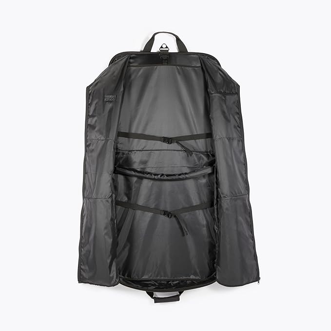 Amazon Basics 43" Travel Garment Bag Travel, Spacious Suit Bag with Detachable Shoulder Strap, Exterior/Interior Pockets, Leather-reinforced Corners, Trifold, Black
