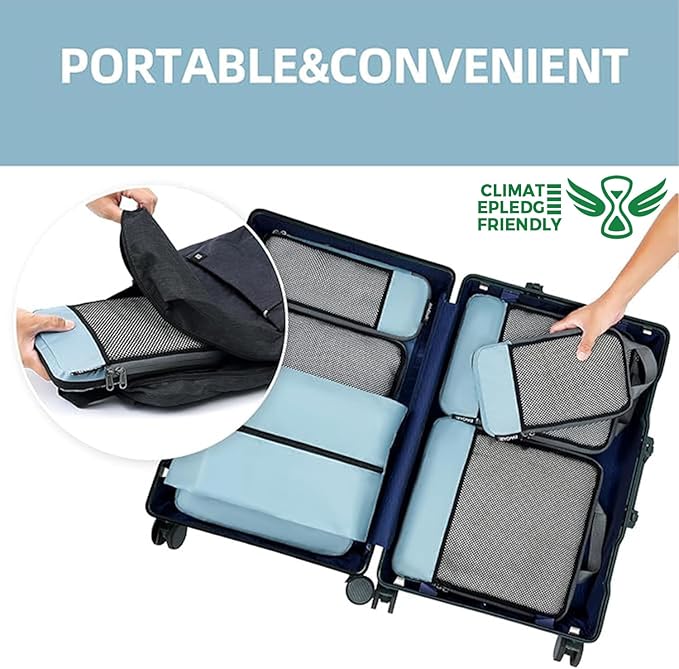 BAGAIL 4 Set/6 Set/8 Set Compression Packing Cubes Travel Accessories Expandable Packing Organizers (Half Mesh, 6-Dusty Blue)